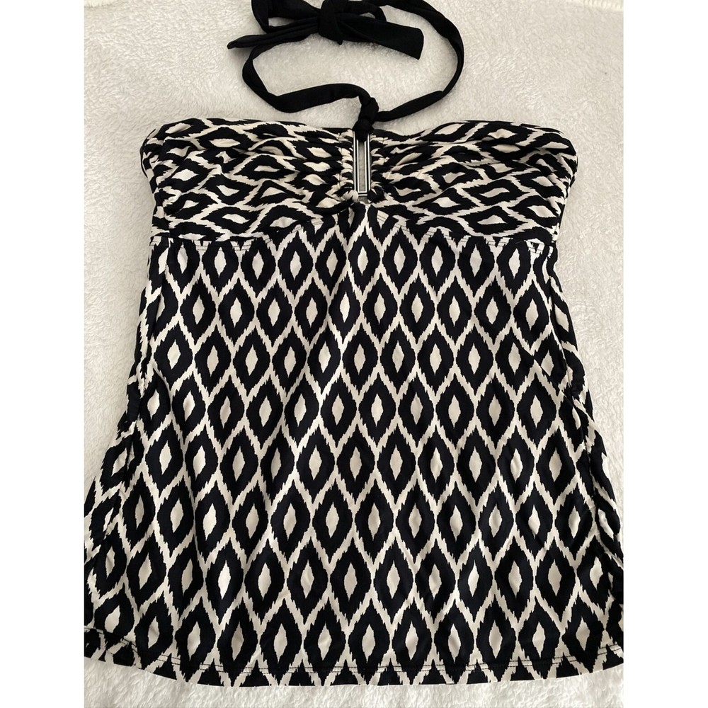 Dana Buchman Diamond Print Tankini Top Size 8 Black & White Swim Top Tie Back